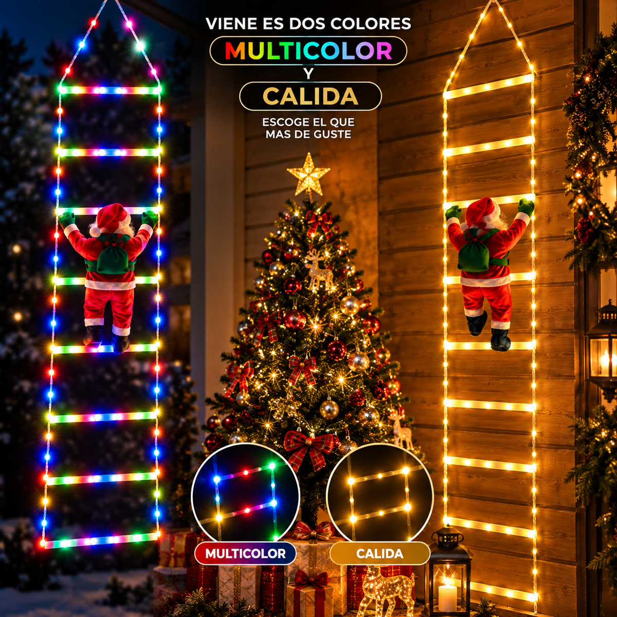 ESCALERA PAPA NOEL LUZ LED CON PANEL SOLAR