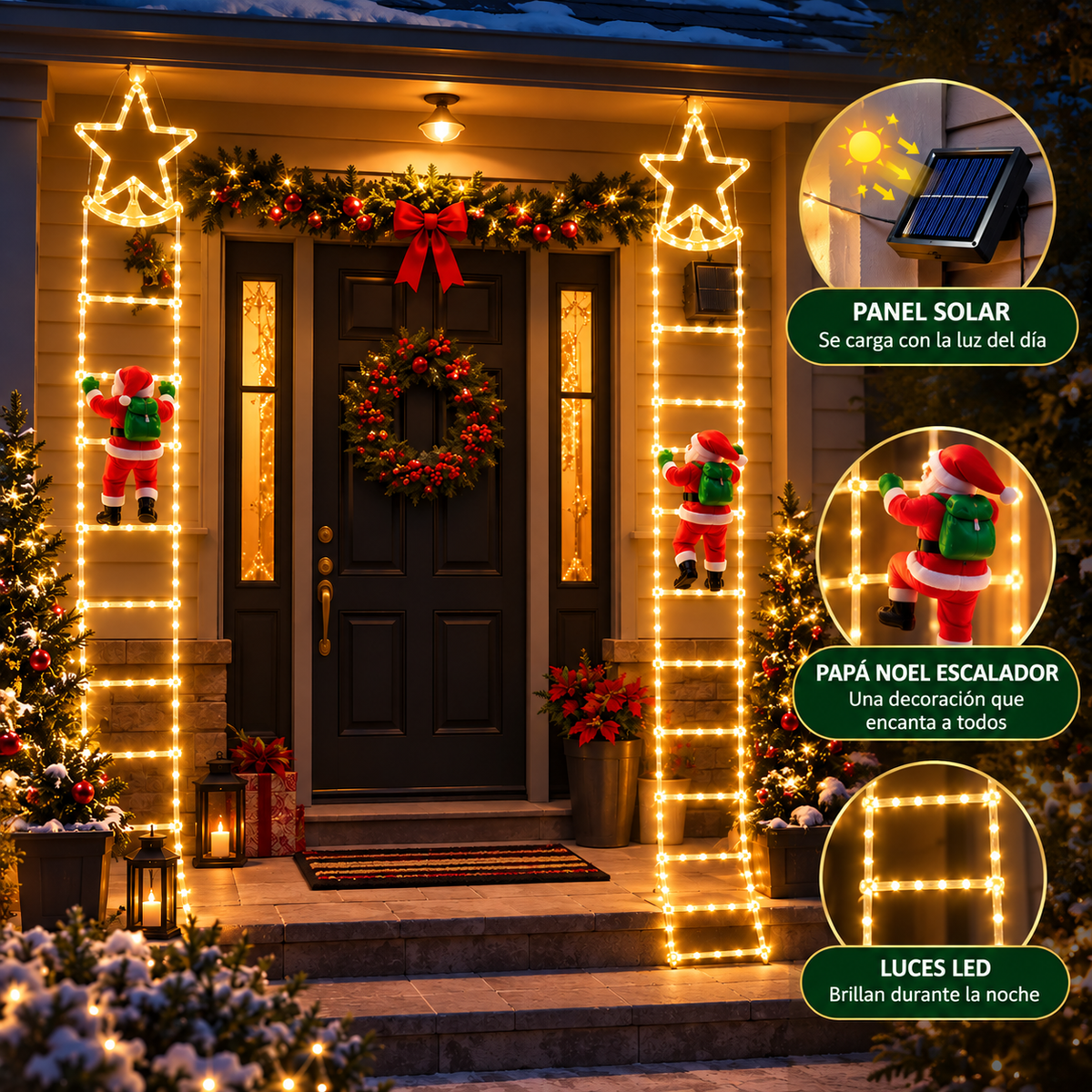 ESCALERA PAPA NOEL LUZ LED CON PANEL SOLAR