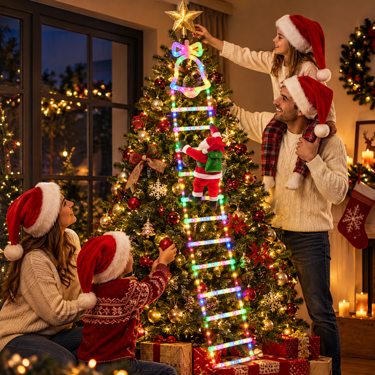 ESCALERA PAPA NOEL LUZ LED CON PANEL SOLAR