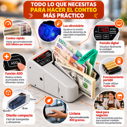 Contadora de Billetes Portátil con Luz UV