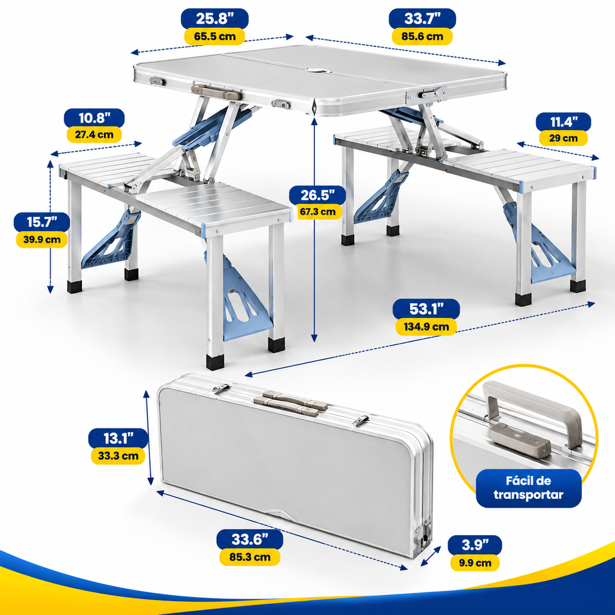 MESA PLEGABLE 5 EN 1 CON 4 ASIENTOS